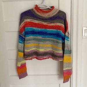 Multicolour crop knit sweater with mock neck
